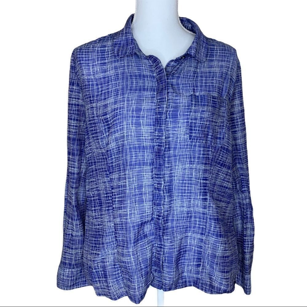 Halogen silk blend blue white button petite XL